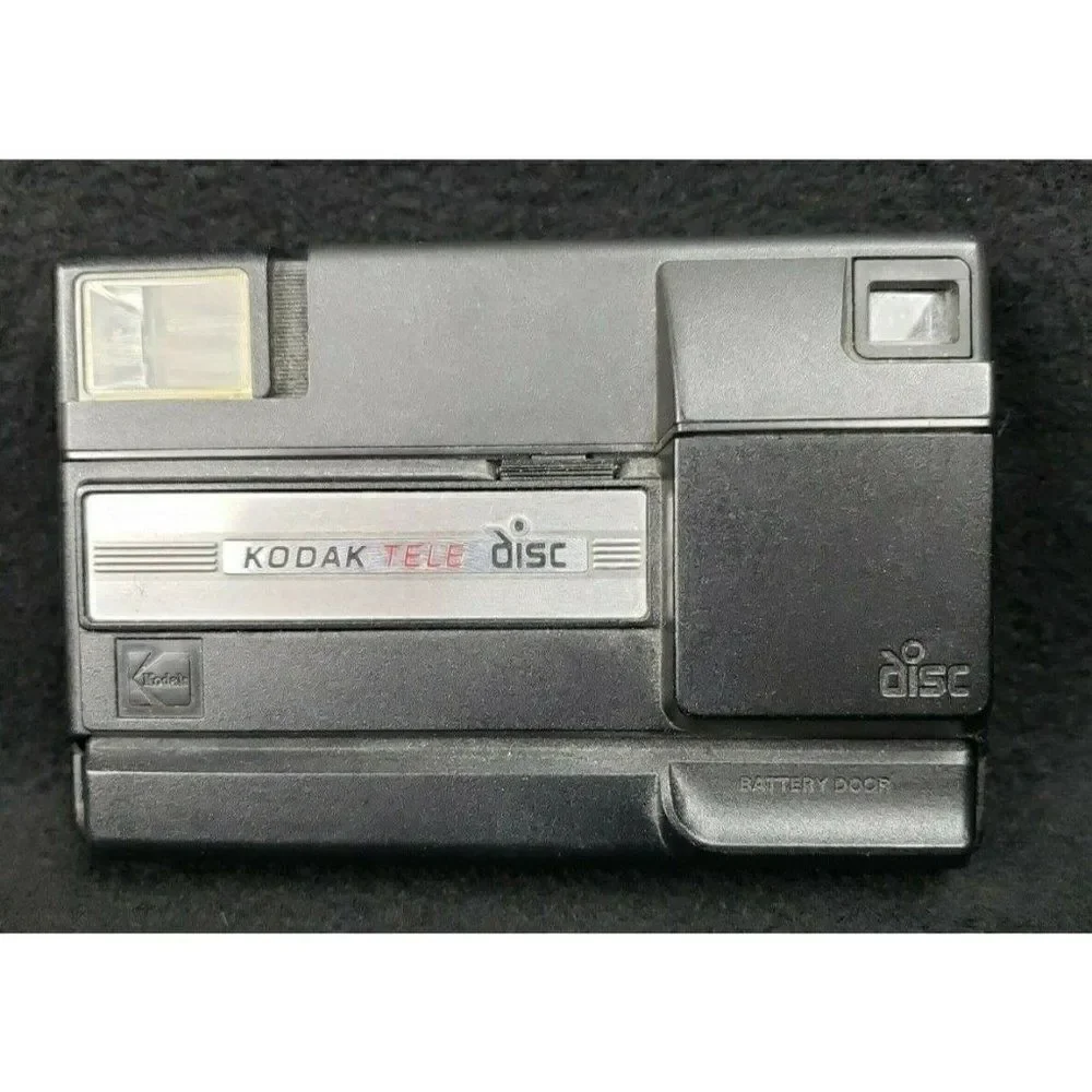 Vintage 80s Kodak Tele Disc Camera Flash Black Small Compact USA Electronic Prop